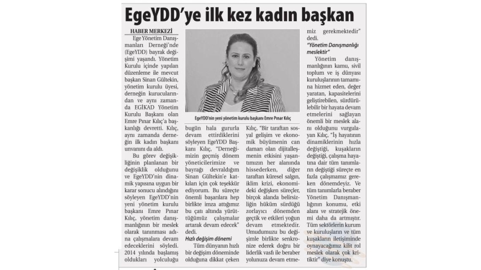EGE YÖNETİM DANIŞMANLARI DERNEĞİ'NE İLK KEZ KADIN BAŞKAN